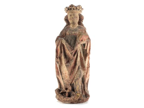 Spätgotische Steinfigur der Heiligen Katharina